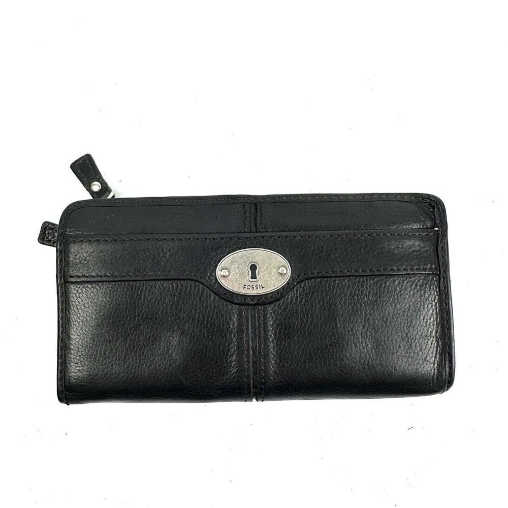 Fossil‎ Maddox Wallet Black Leather3/4 Zip Around Clutch Organizer